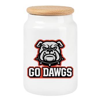 Tête de supporter de football des Bulldogs Go Dawgs - Boîte à biscuits avec couvercle en bois - blanc - Devant