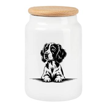 Cocker Spaniel - Cookie Jar with Wooden Lid - white - Front