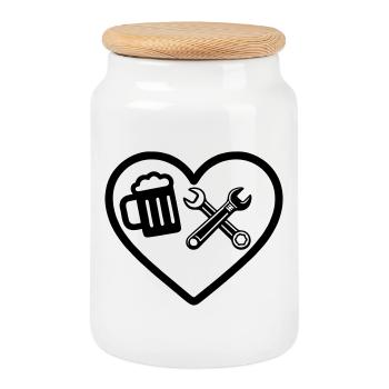 Humour de mécanicien de voiture de Heart Beer - Boîte à biscuits avec couvercle en bois - blanc - Devant