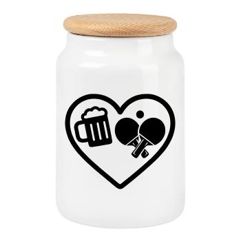 Humour Heart Beer Ping Pong - Boîte à biscuits avec couvercle en bois - blanc - Devant