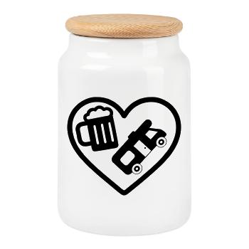 Heart Beer Camper Humor - Keksdose mit Holzdeckel - Weiß - Vorne