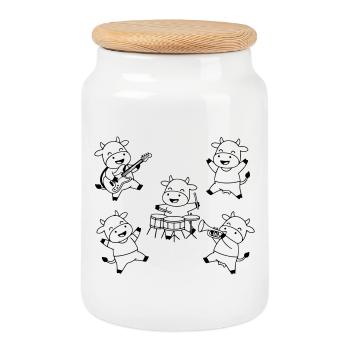 Cute Cow Band Music Party Comic - Cookie Jar with Wooden Lid - white - Front