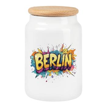 Berlin Graffiti Police Street Art Style Urbain - Boîte à biscuits avec couvercle en bois - blanc - Devant
