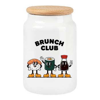 Brunch Club Retro Cartoon Sushi Friends - Cookie Jar with Wooden Lid - white - Front