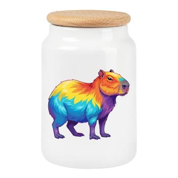 Colorful Capybara Rainbow Pop Art Watercolor - Cookie Jar with Wooden Lid - white - Front