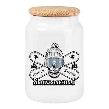Graphique de crâne de snowboard - Boîte à biscuits avec couvercle en bois - blanc - Devant