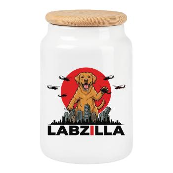 Labzilla – Der ultimative Riesen-Hund - Keksdose mit Holzdeckel - Weiß - Vorne