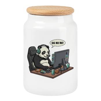 Panda Gamer GG NO RE - Cookie Jar with Wooden Lid - white - Front