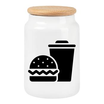 Fast Food, Burger, Imbisswagen - Keksdose mit Holzdeckel - Weiß - Vorne