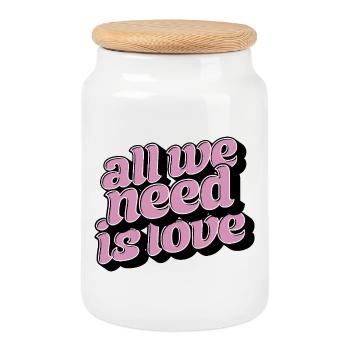 All We Need Is Love – Positive Typo Statement - Keksdose mit Holzdeckel - Weiß - Vorne