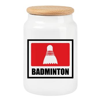Badminton - Sport - Racket - Cookie Jar with Wooden Lid - white - Front