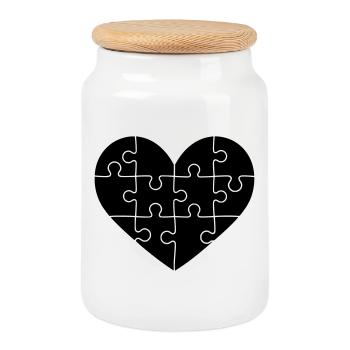Puzzle Herz – Verbundenheit & Liebe Symbol Design - Keksdose mit Holzdeckel - Weiß - Vorne