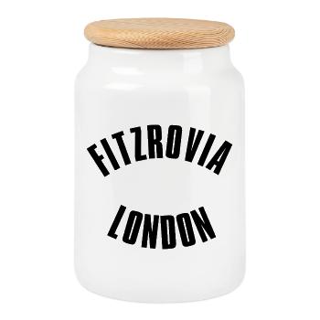 Fitzrovia London in an arc - Cookie Jar with Wooden Lid - white - Front