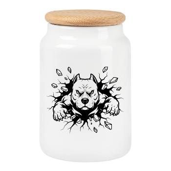 Pitbull Dog Wall Breakthrough Power Motif - Cookie Jar with Wooden Lid - white - Front