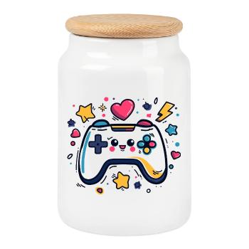 Colorful controller charm - Cookie Jar with Wooden Lid - white - Front