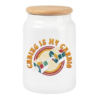Speedcubing Speed Cube Cubing Is My Cardio - Cookie Jar with Wooden Lid - white - Front
