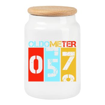 Oldometer 57 Retro 57th Birthday Gift Dad Father - Cookie Jar with Wooden Lid - white - Front
