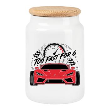 Trop rapide pour 6 voitures de course rouges - Boîte à biscuits avec couvercle en bois - blanc - Devant