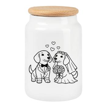 Hochzeit der Dackel Minimalistisch Line Art - Keksdose mit Holzdeckel - Weiß - Vorne