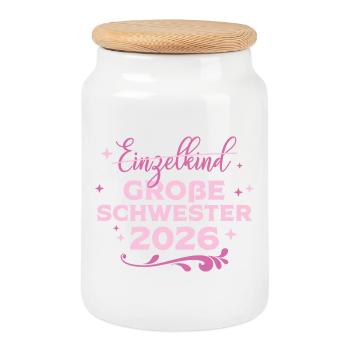 Big Sister 2026 Pregnancy Baby Girl - Cookie Jar with Wooden Lid - white - Front