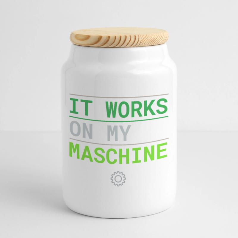 It Works On My Machine - Developer Excuse Cookie Jar with Wooden Lid