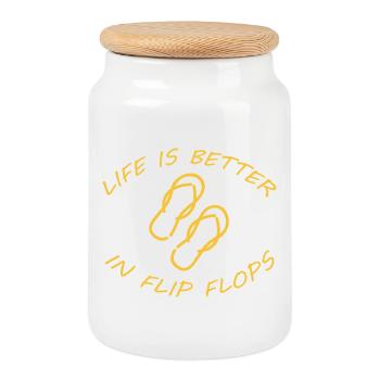 LIFE IS BETTER IN FLIP FLOPS - Keksdose mit Holzdeckel - Weiß - Vorne