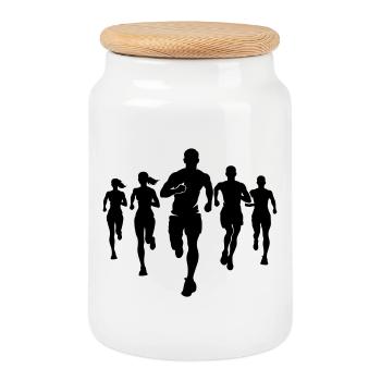 Marathonläufer Team Silhouette Marathon - Keksdose mit Holzdeckel - Weiß - Vorne