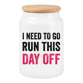 I Need To Go Run This Day Off - Cookie Jar with Wooden Lid - white - Front