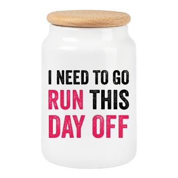 I Need To Go Run This Day Off - Cookie Jar with Wooden Lid - white - Front