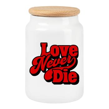Love Never Die Typographie rétro - Boîte à biscuits avec couvercle en bois - blanc - Devant