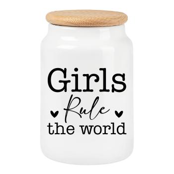 Les filles dominent le monde SVG – Girl Power Design - Boîte à biscuits avec couvercle en bois - blanc - Devant