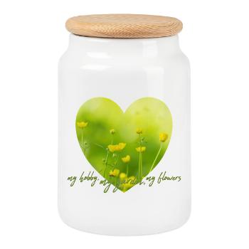 Yellow Flower Heart with Yellow Flowers Garden Look - Cookie Jar with Wooden Lid - white - Front
