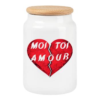 Broken Heart YOU LOVE ME – Design Valentine's Day amo - Cookie Jar with Wooden Lid - white - Front