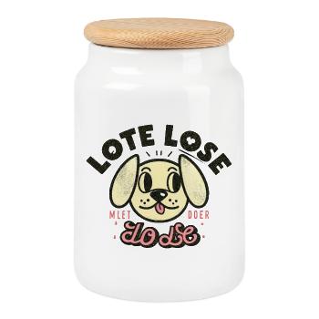 Retro-pastellfarbener Hundejollace - Keksdose mit Holzdeckel - Weiß - Vorne