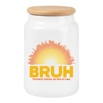 Bruh Sunburst Logo - Son-In-Law - Cookie Jar with Wooden Lid - white - Front