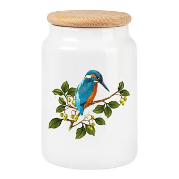 Bunter Vogel - Keksdose mit Holzdeckel - Weiß - Vorne