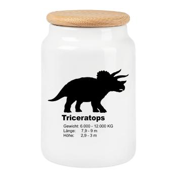 Profil Triceratops – Faits sur les dinosaures - Boîte à biscuits avec couvercle en bois - blanc - Devant