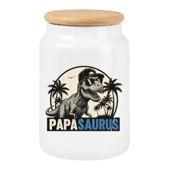 Papasaurus – Cool T-Rex Father Design - Boîte à biscuits avec couvercle en bois - blanc - Devant