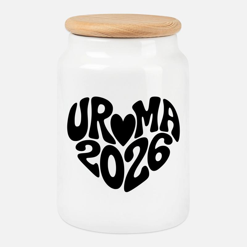 Uroma 2026 Herz Form - Keksdose mit Holzdeckel - Weiß