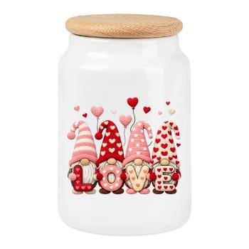 Motif de cœur de gnome de la Saint-Valentin avec amour - Boîte à biscuits avec couvercle en bois - blanc - Devant