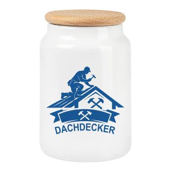 Dachdecker Arbeit Silhouette - Keksdose mit Holzdeckel - Weiß - Vorne