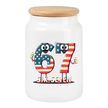 US Flag 67 Memes Six Seven - Keksdose mit Holzdeckel - Weiß - Vorne