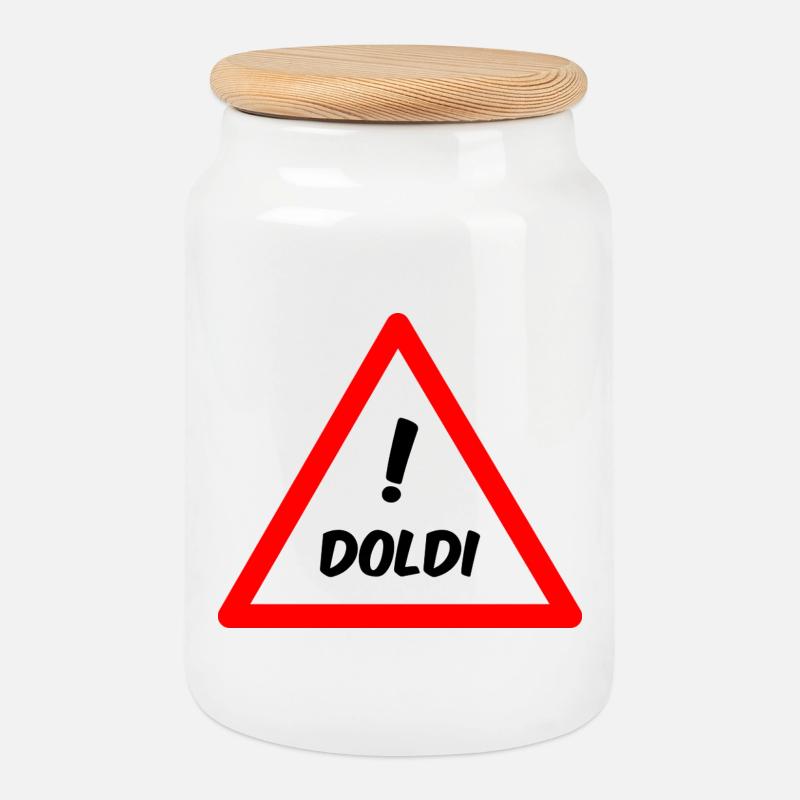 Achtung Doldi! - Keksdose mit Holzdeckel - Weiß