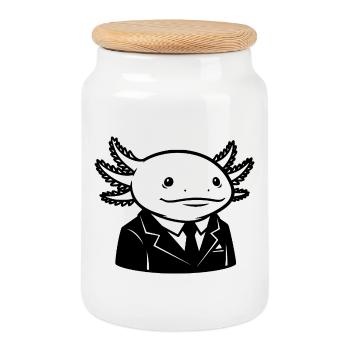 Axolotl in a Suit – Business Tier Design - Cookie Jar with Wooden Lid - white - Front