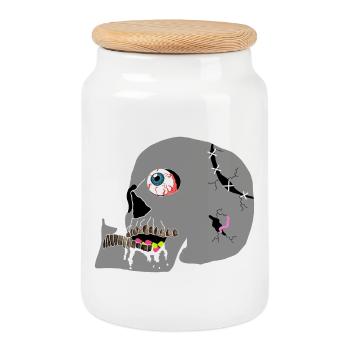 crâne - Boîte à biscuits avec couvercle en bois - blanc - Devant