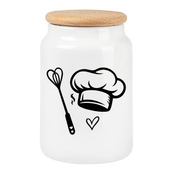 Chef's Hat & Heart Whisk - Cooking with Love - Cookie Jar with Wooden Lid - white - Front