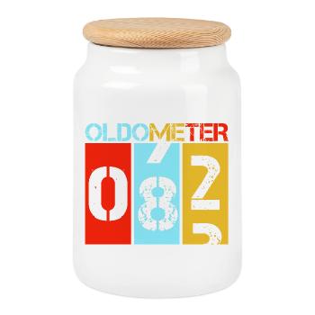 Oldometer 82 Retro Vintage 82nd Birthday - Cookie Jar with Wooden Lid - white - Front