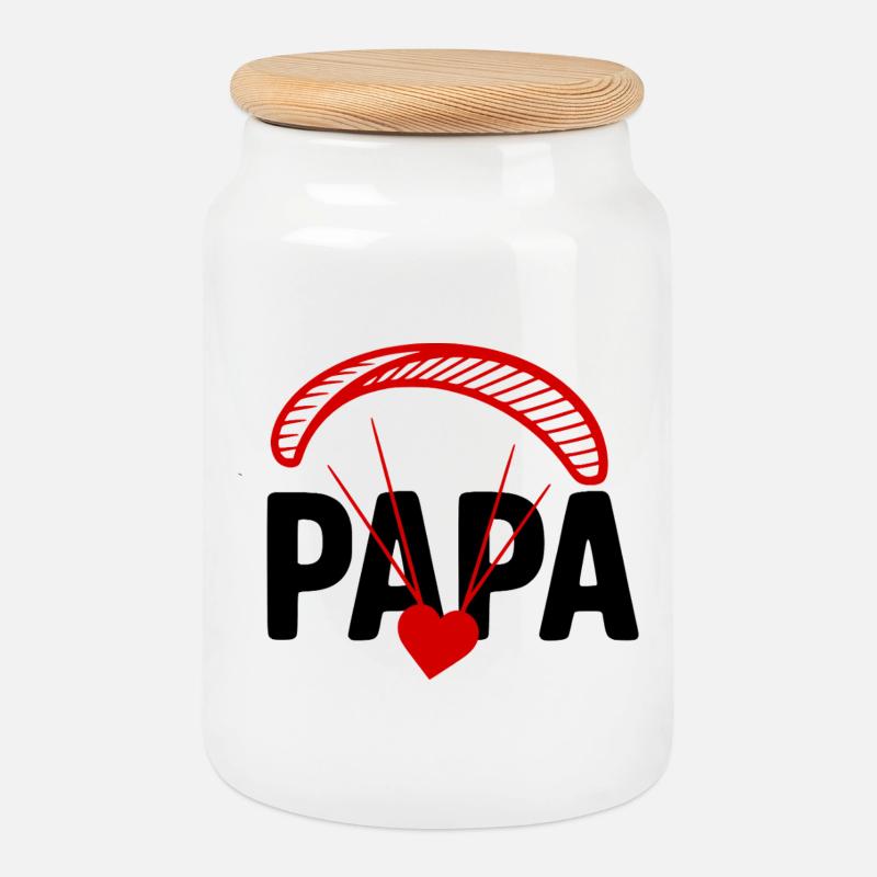 Dad Paragliding, Paragliding with Heart - Cookie Jar with Wooden Lid - white