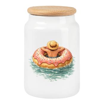 Vacances d’été au Donut – Un design de fête sucré - Boîte à biscuits avec couvercle en bois - blanc - Devant