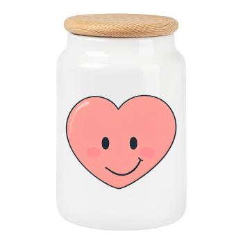 Imprimé Sourire en Cœur Kawaii - Boîte à biscuits avec couvercle en bois - blanc - Devant